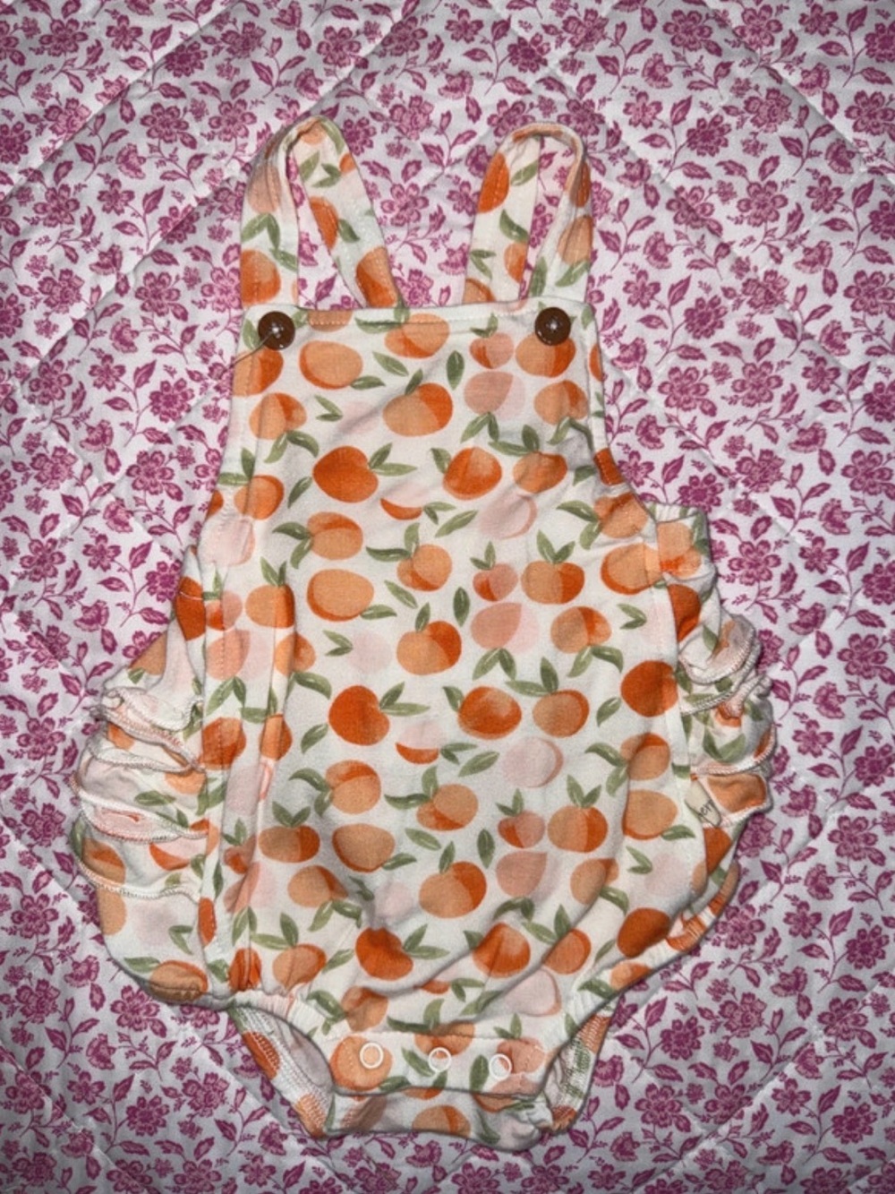 MilkBerry Peach Print Bubble Romper 3–6M | NWOT | Boutique Baby Girl